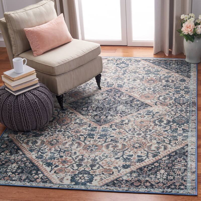SAFAVIEH Journey Machine Washable Slip Resistant Robyn Oriental Medallion - 4' 4" x 6' - Ivory/Pink - Rectangle