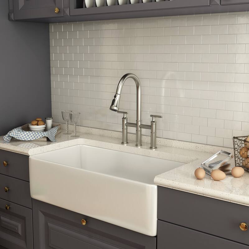 Clihome 3-Function Stainless PullDown Kitchen Heritage Bridge Faucet