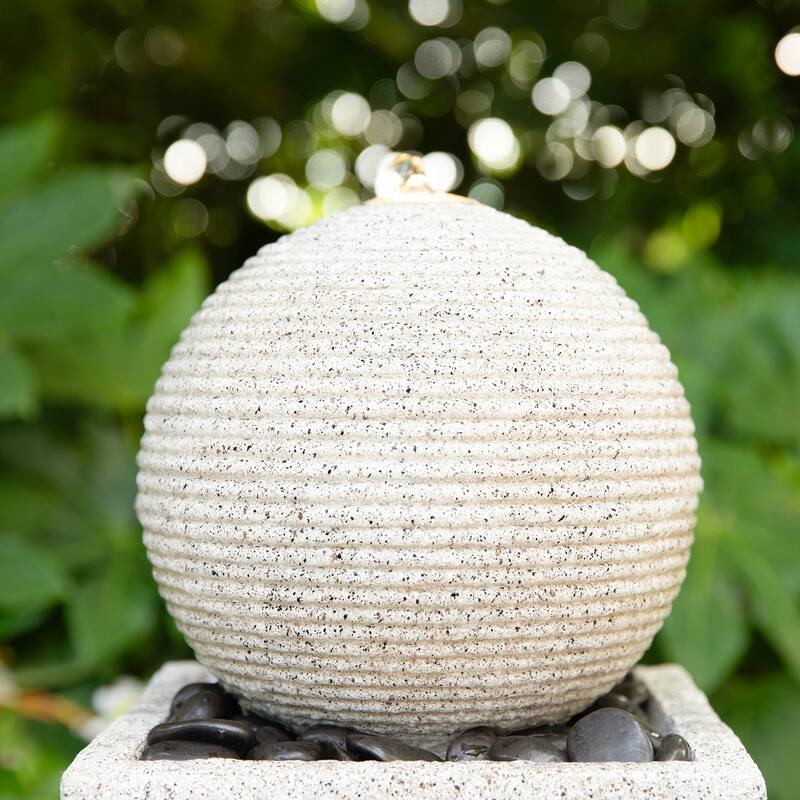 Glitzhome Modern Geometric Oversized Pedestal Sphere Polyresin Outdoor Floor Fountain with Pebbles