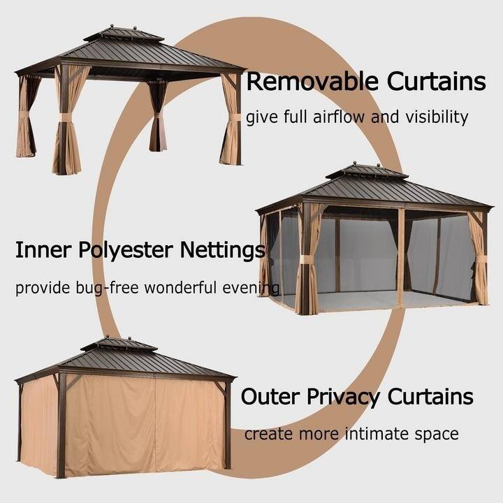PURPLE LEAF Outdoor Gazebo Aluminum Frame Galvanized Steel Hardtop Gazebo