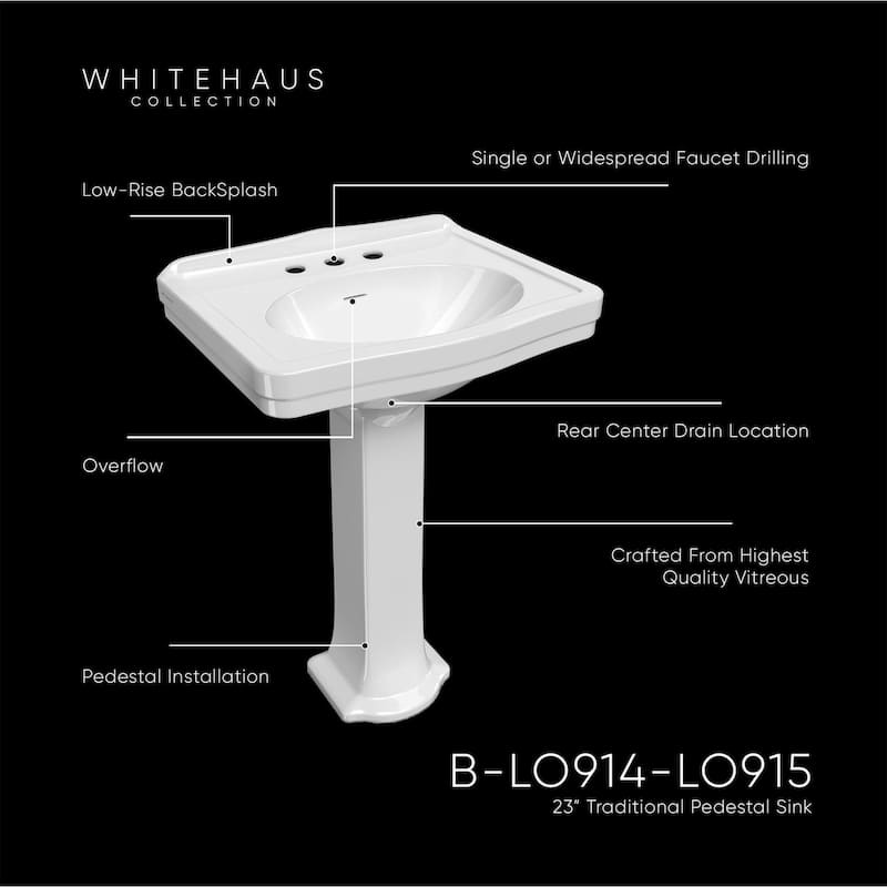 Whitehaus B-LO914-LO915-1H 22-7/8" Oval Vitreous China Pedestal