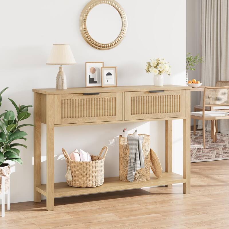 43 Inch Wood Console Table with 2 Drawers - Natural