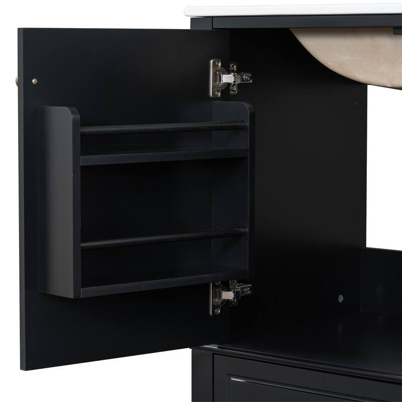 30" Bathroom Vanity with Ceramic Sink, Freestanding Bathroom Vanity Cabinet w/ 3 Storage Drawers, 1 Soft Close Door & Door Shelf