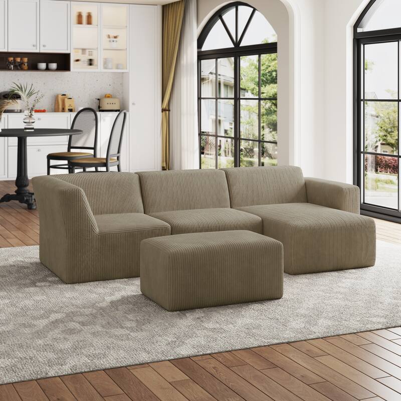 Modular Sectional Sofa 4-seater Oversized Chaise Lounge Couch for Living Room - KHAKI/RIGHT - Right Facing