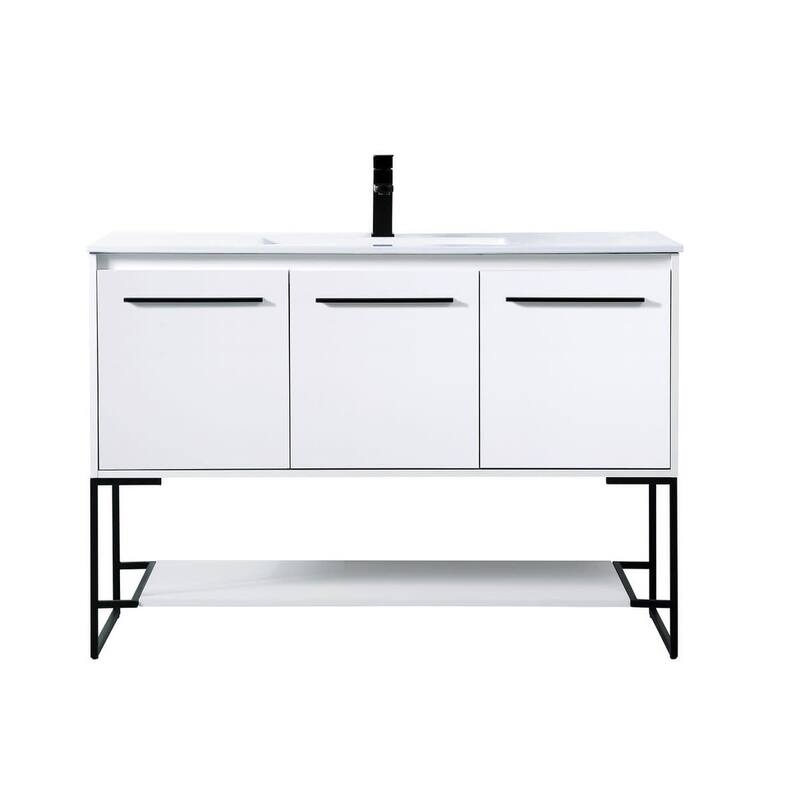 Elegant Lighting VF42048 Gerard 48" Free Standing Single Basin Vanity - White - Painted