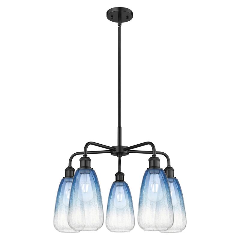 Innovations Lighting Endless Possibilities Ballston - Brookhaven Almond - 5 Light 25" Stem Hung Chandelier - Matte Black/Sapphire Blue