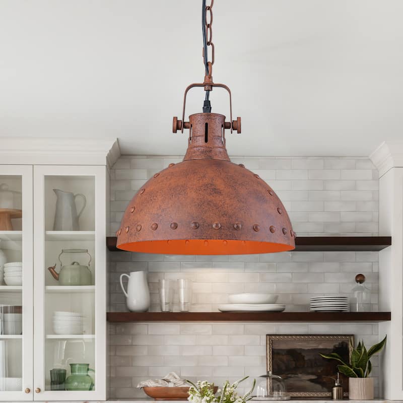 Industrial 1-Light Antique Copper Metal Pendant Light - Antique Copper