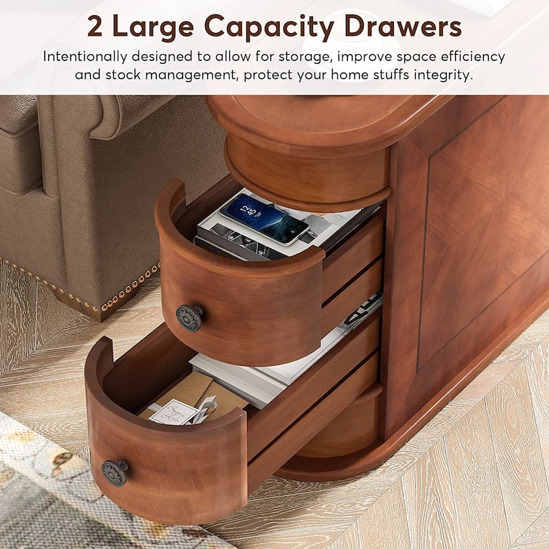 Wood Nightstand with 2 Drawers, Narrow Bedside Table No Assembly