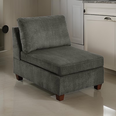 Remy 37 Inch Modular Armless Chair, Soft Gray Chenille, Solid Pine Wood