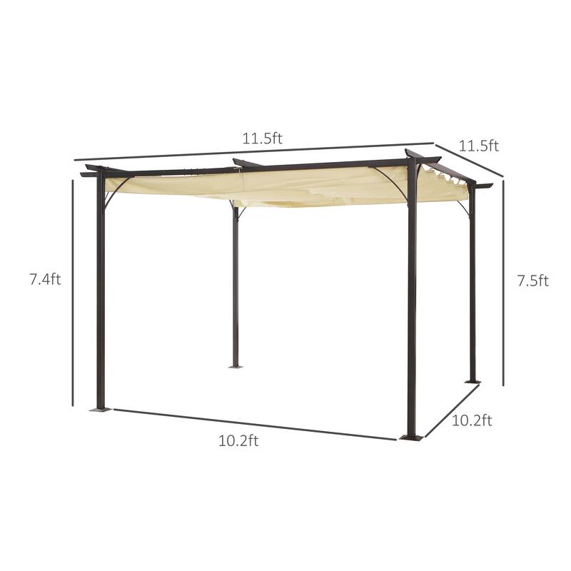 Outsunny 11.5' x 11.5' Retractable Pergola Canopy, Outdoor UV Protection & Sun Shade, Steel Frame