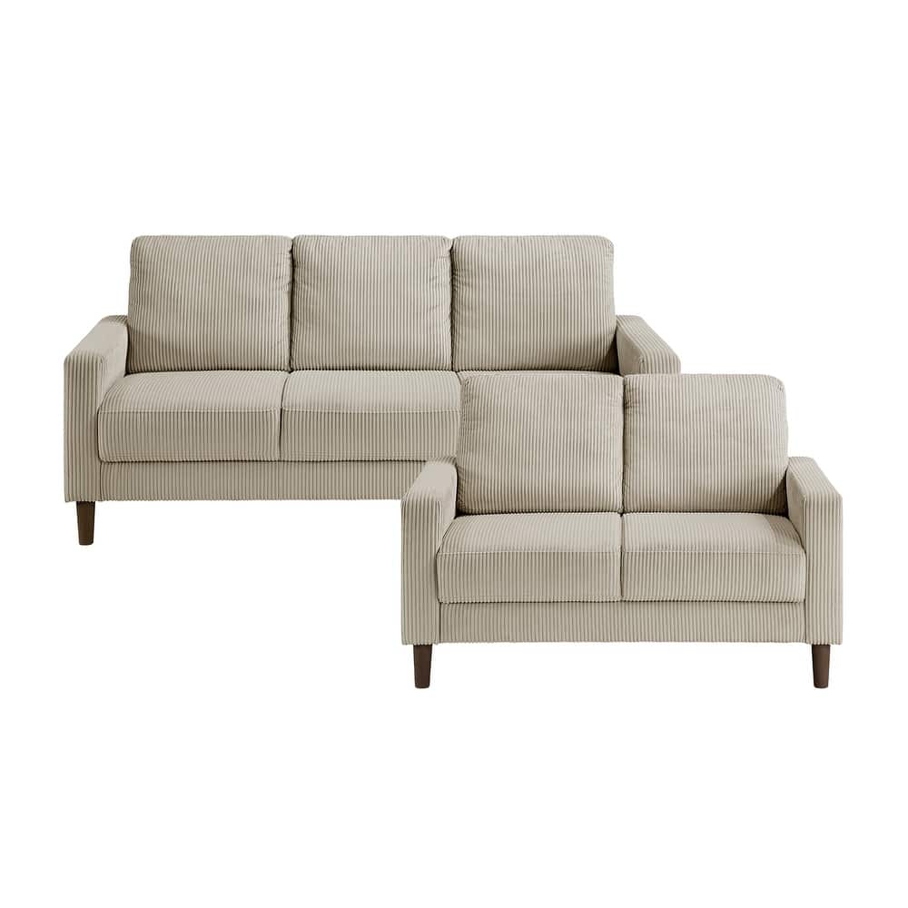 Fremont & Park Caspian Corduroy 2-Piece Living Room Set - Wood Finish Exposed Feet