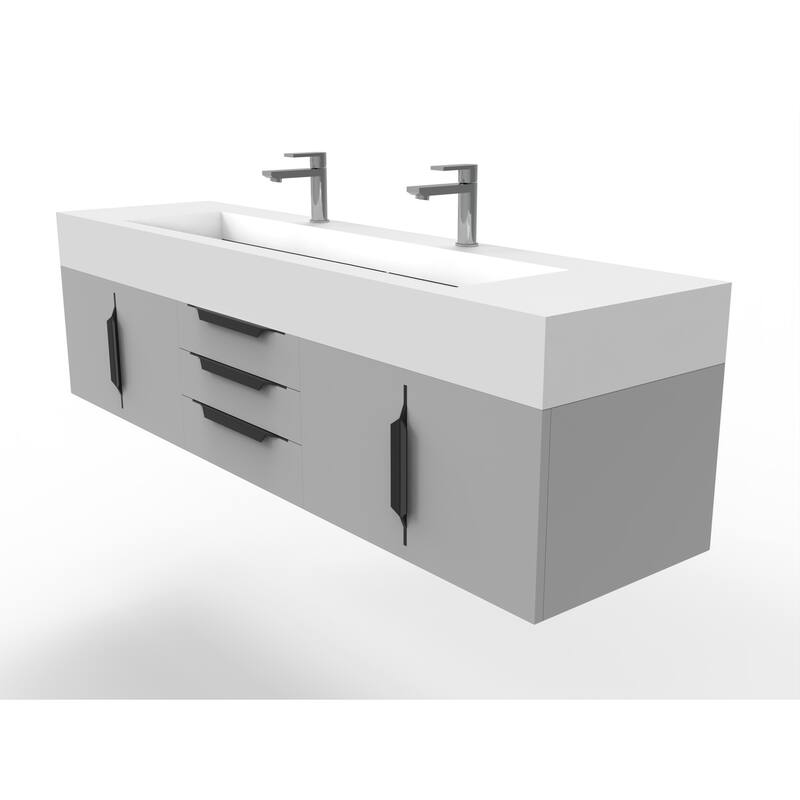 Nile 72" Wall Mounted Bathroom Vanity Set w/ White Top