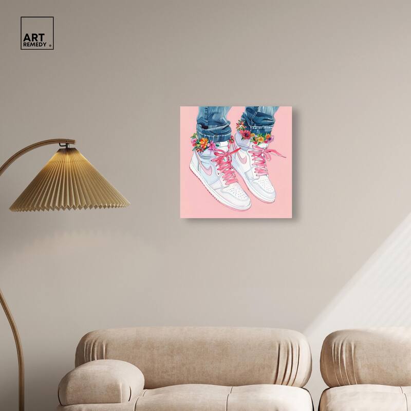 Blush Floral Bloom Sneakers Canvas by Art Remedy, Gallery Wrapped