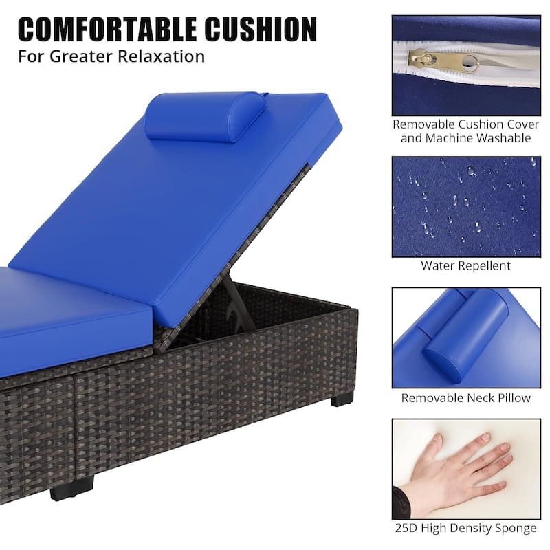 PE Rattan Chaise Lounge Chair Set of 2, 2.3 in Thicken Cushion