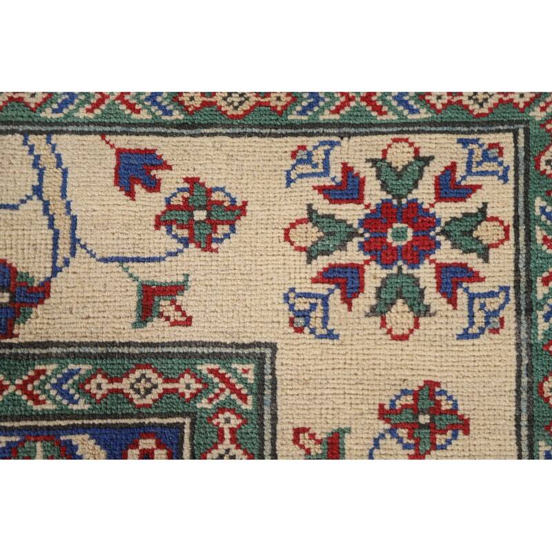 Hand Knotted Oriental 100% Wool Carpet Traditional Geometric Navy Blue & Blues Kazak Area Rug - 9' 7'' X 6' 10''