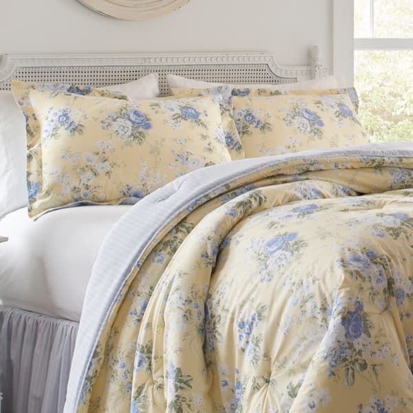 Shop Laura Ashley 100 Cotton Percale Maybelle Yellow Comforter Set Overstock 31502996
