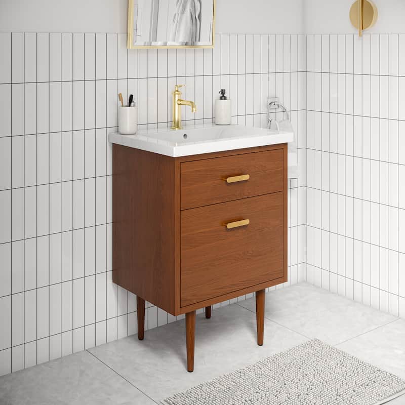 Brandy Integrated Ceramic Sink Top Vanity in Honey Walnut