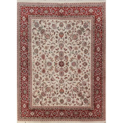 Ivory Floral Kashan Oriental Area Rug Hand-Knotted Wool Carpet - 7'10"x 10'1"