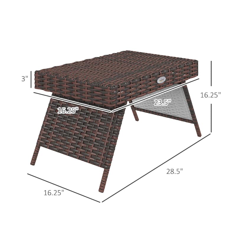 Outsunny Folding Rattan Side Table, Outdoor End Table, Hand Woven PE Rattan Coffee Table