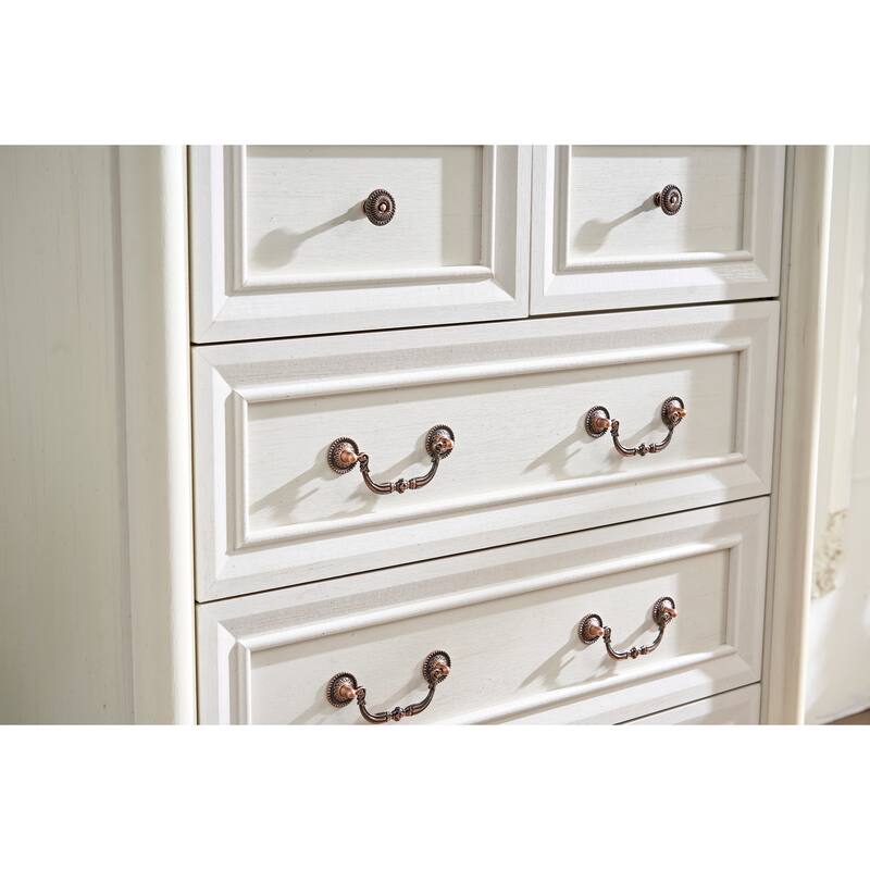 Anmytek White and Walnut 7 Drawer Dresser - Farmhouse Bedroom Storage with Mixed Hardware