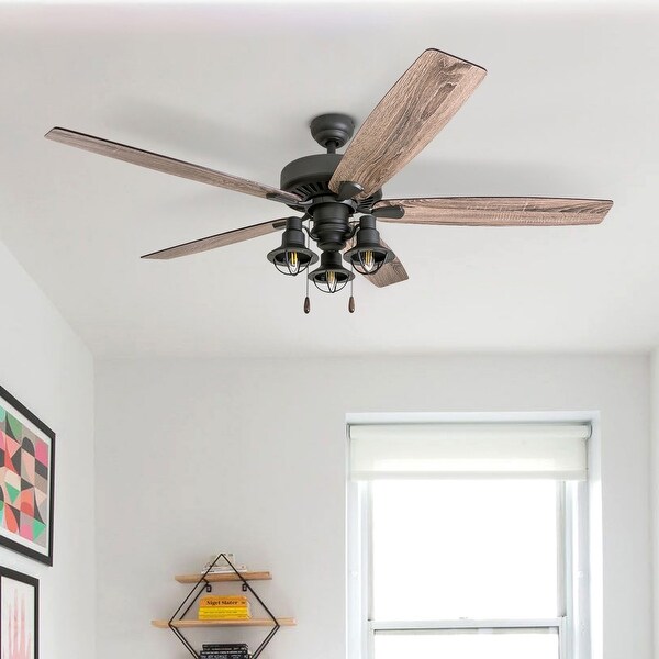The Gray Barn Wilton 60-inch Coastal Indoor LED Ceiling Fan with Pull Chains 5 Reversible Blades - 60. Opens flyout.