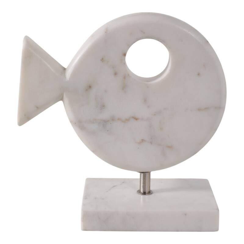 Stylish Marble Fish Figurine Sculpture - 10", White - 9.5"