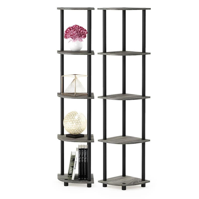 Furinno Turn-N-Tube 5 Tier Corner Display Rack Multipurpose Shelving Unit, Set of 2 - French Oak Grey/Black