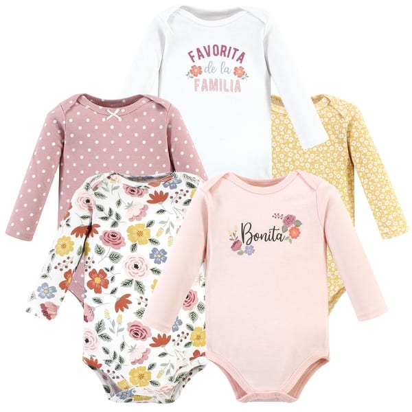 slide 1 of 1, Hudson Baby Infant Girl Cotton Long-Sleeve Bodysuits, Bonita 5 Pack Preemie - Bonita 5 Pack