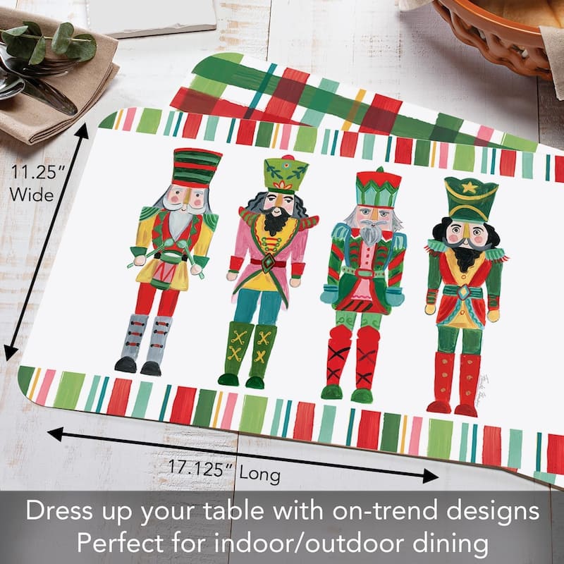Nutcrackers 4 Pack Reversible Easy Care Flexible Plastic Placemats Made in The USA BPA Free Easily Wipes Clean