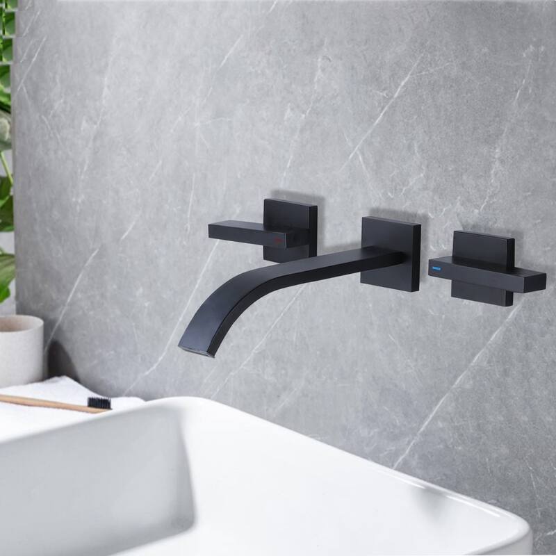 Wall-Mount Black/Gold Bathroom Faucets Widespread for Sink 3 Hole
