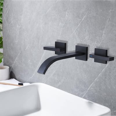 Wall-Mount Black/Gold Bathroom Faucets Widespread for Sink 3 Hole