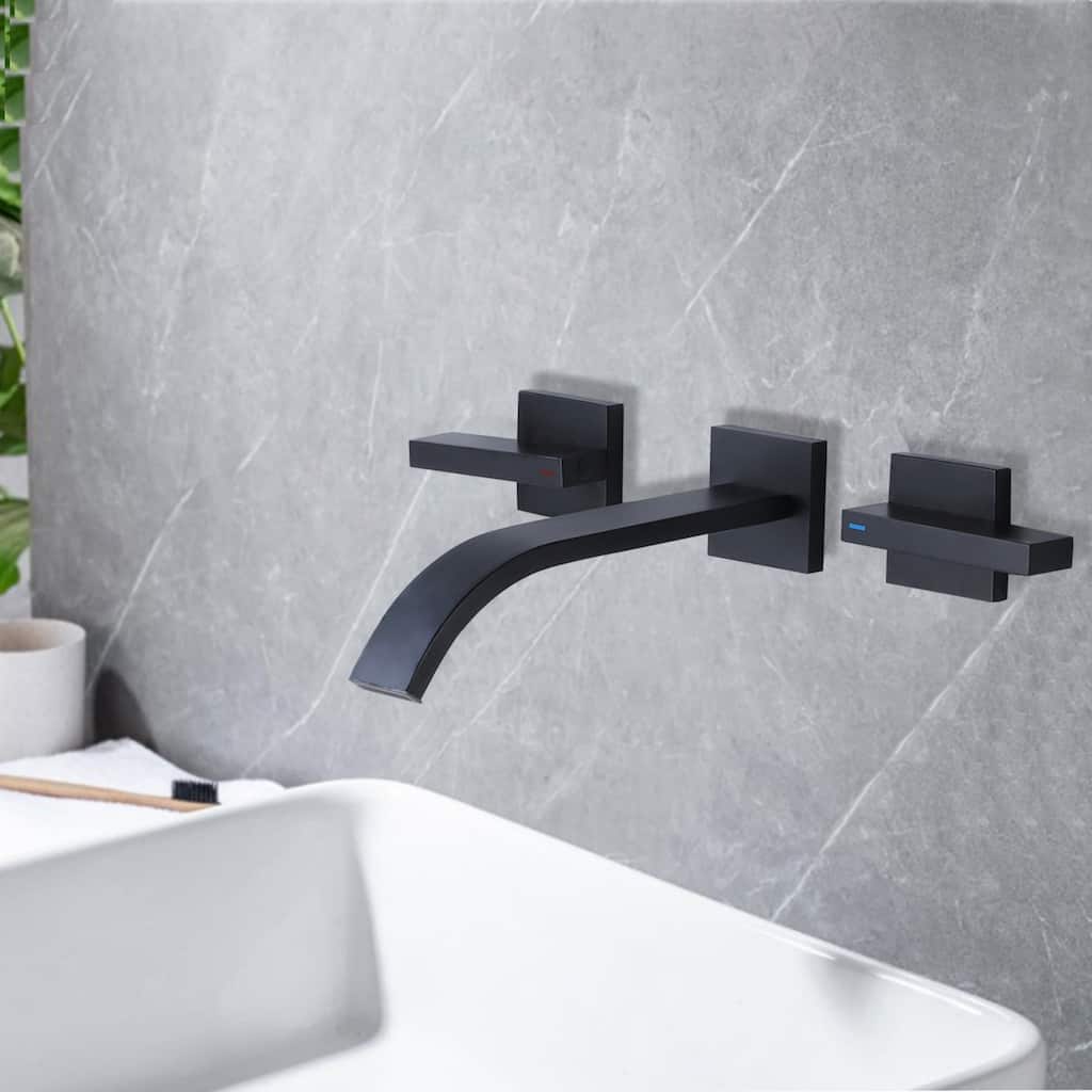Wall-Mount Black/Gold Bathroom Faucets Widespread for Sink 3 Hole