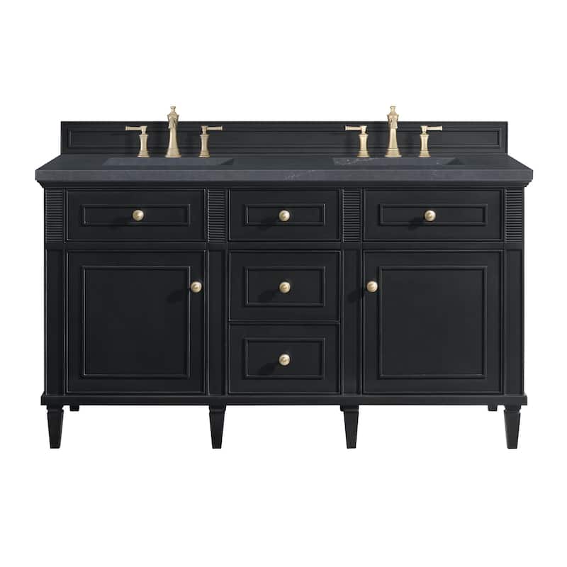 James Martin Vanities 424-V60D-3CSP Lorelai 60" Double Basin Wood - Black Onyx - Anthracite Finish