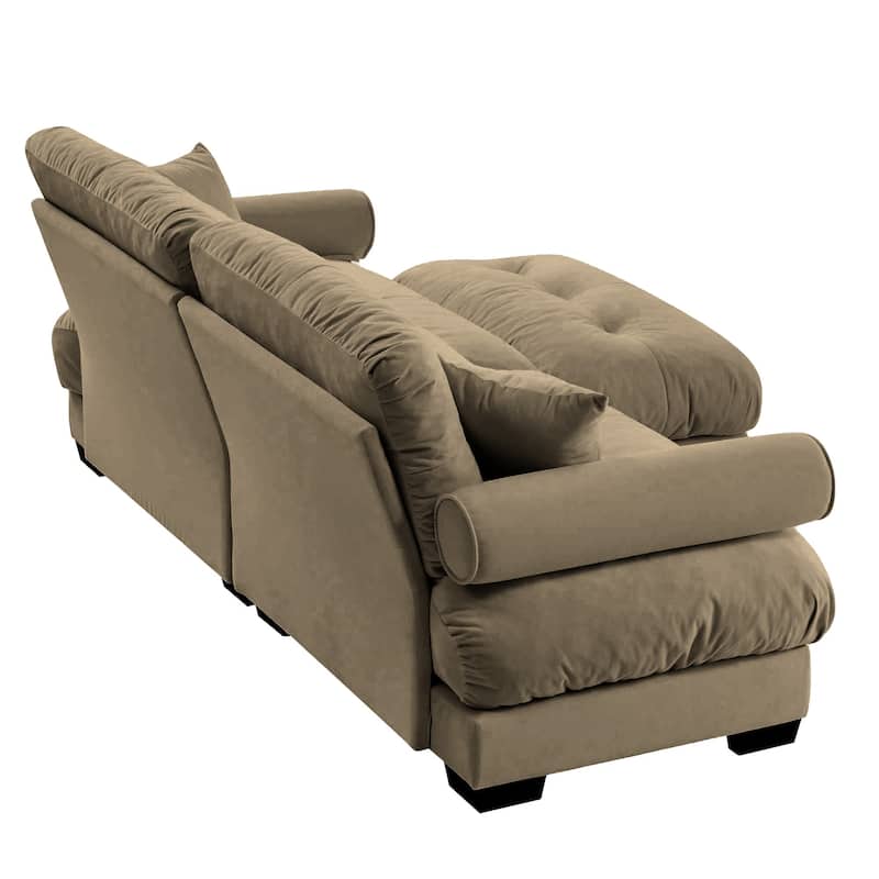 93.7" Oversized Velvet 2-Seater Sofa with Ottoman, Round Bolster Armrests, and Included Pillows
