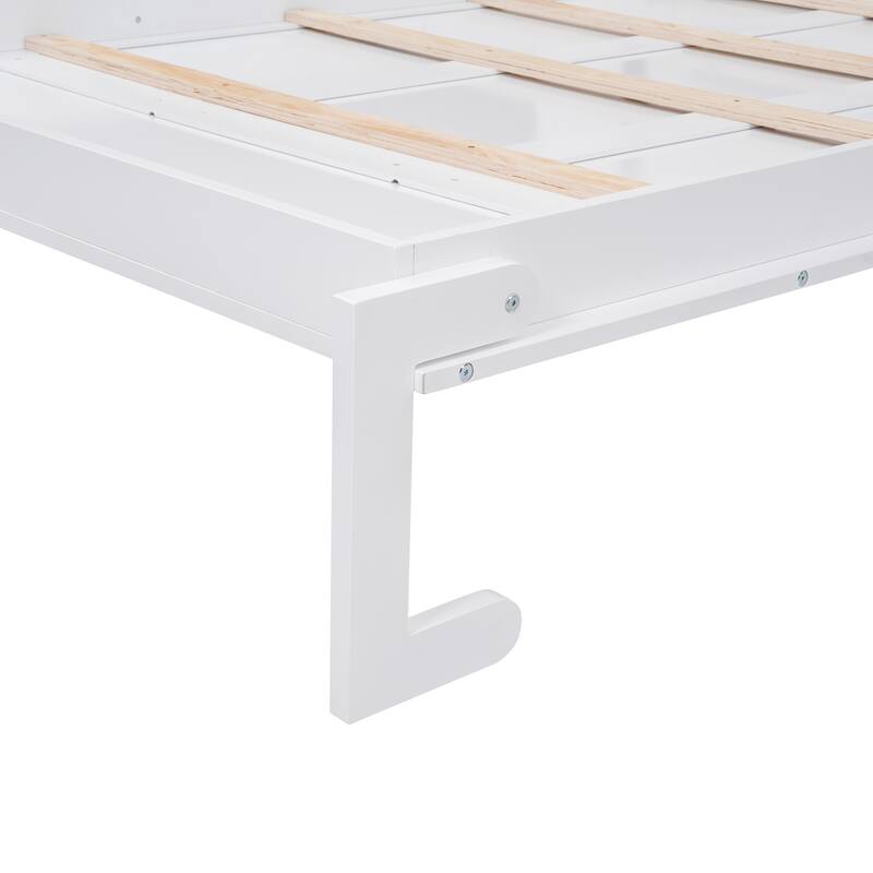 Space-Saving Full Size Murphy Bed with Storage Shelves and Cabinet, White