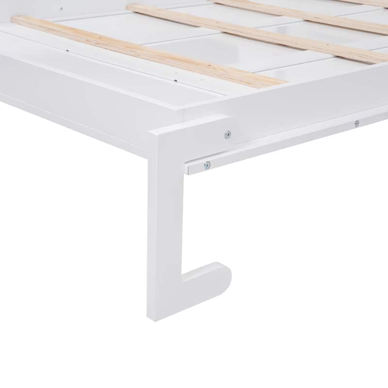 White Full Size Murphy Bed with Multiple Storage Shelves and Cabinet for Bedroom