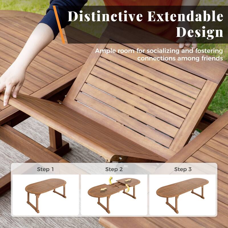 MAISON ARTS 7/9-Piece Acacia Wood Outdoor Dining Set for 6/8, Expandable Table with Wicker Chairs, Farmhouse Patio Furniture