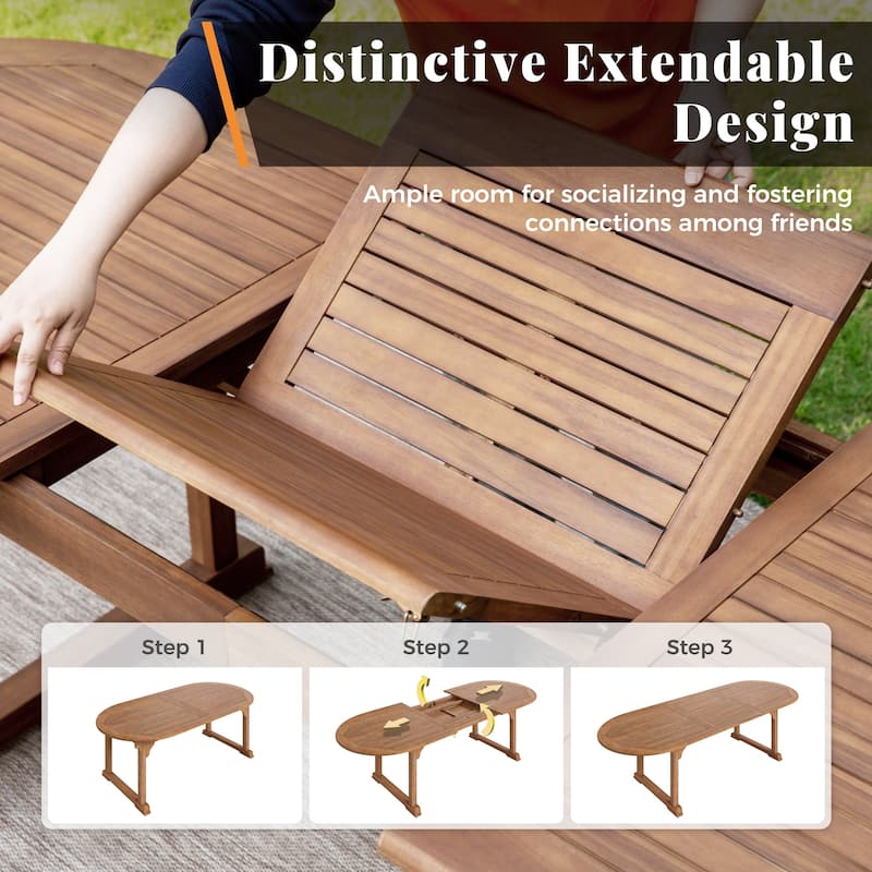 MAISON ARTS Acacia Wood Outdoor Dining Set, Expandable Table with Wicker Chairs, Farmhouse Patio Furniture