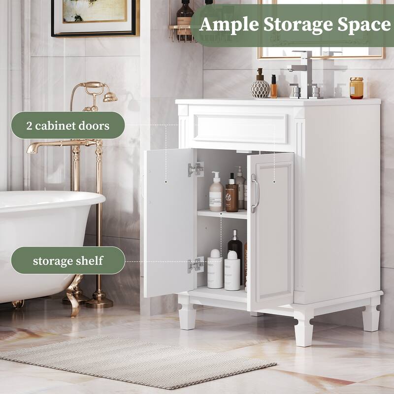 GDFStudio - Modern Bathroom Vanity with Ceramic Sink and 2 Soft-Closing Doors & Adjustable Shelf - 24'W