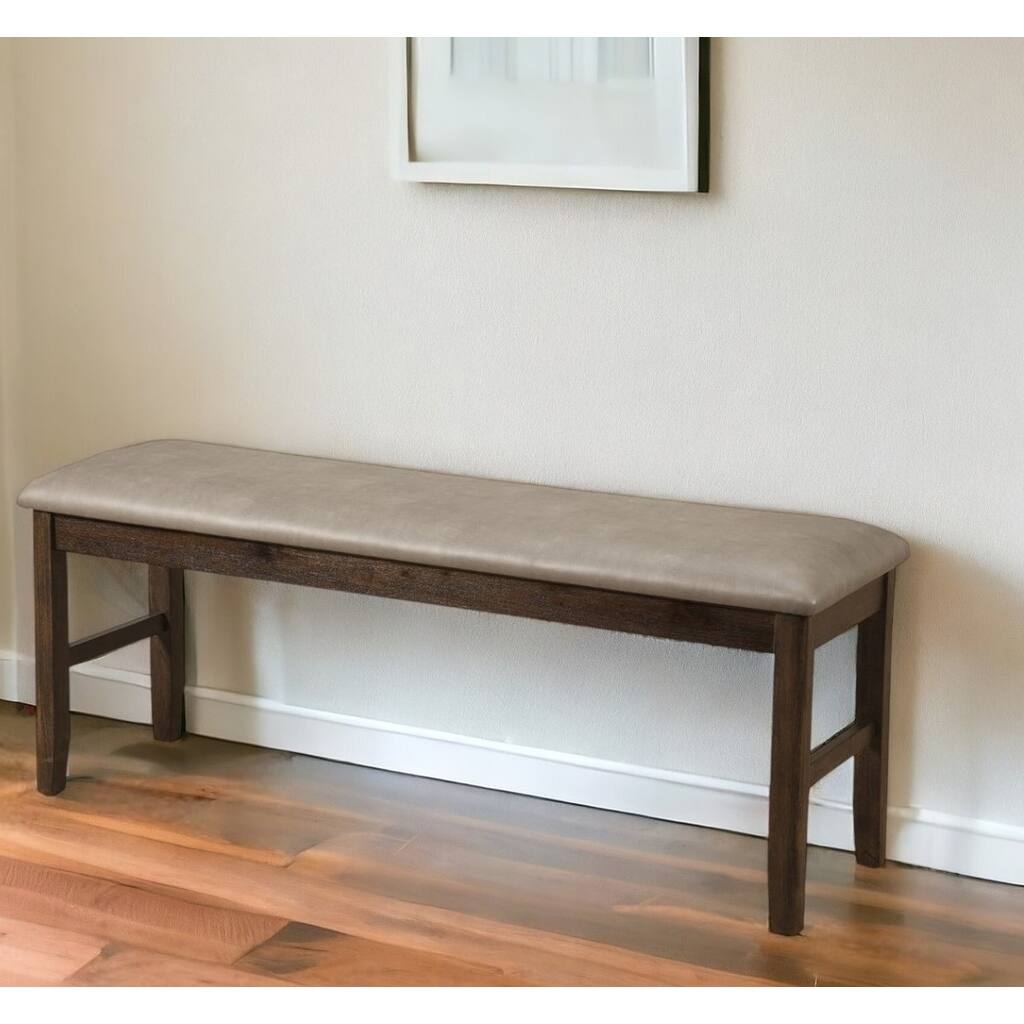 HomeRoots 49" Tan and Dark Brown Faux Leather Distressed Upholstery Dining Bench - 48.5