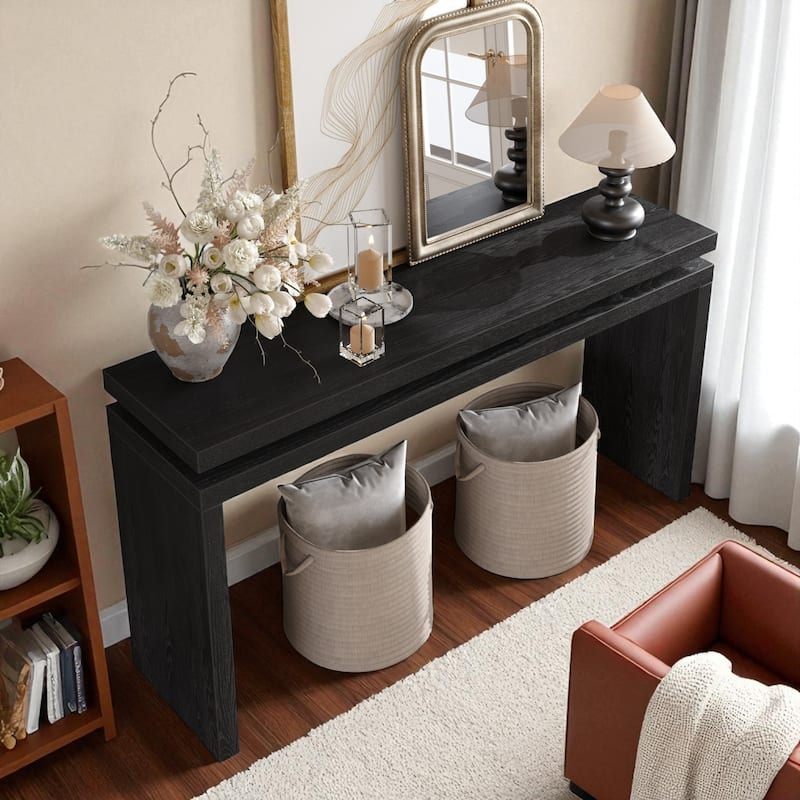 60'' Farmhouse Console Table with Double Board Suspension Design, Retro Solid Wood and MDF Entryway Table
