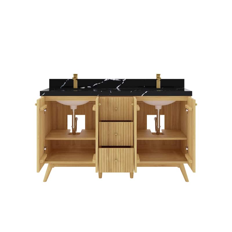 Willow Collections 60 in. W x 22 in. D Pasadena Solid Teak Double Sink Bathroom Vanity with Countertop