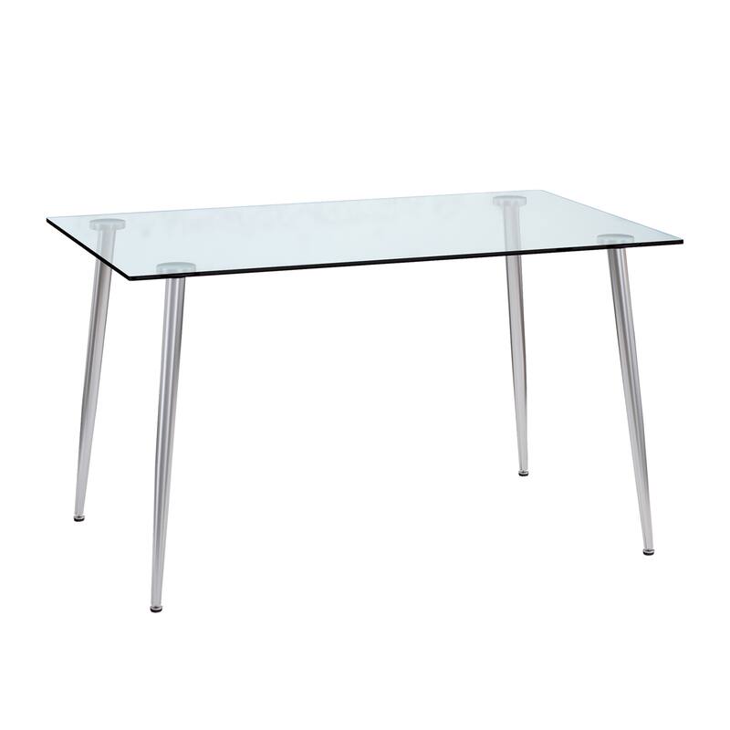 Modern Minimalist Rectangular Glass Dining Table for 4-6 with 0.31" Tempered Glass Tabletop and Silver plating Metal Legs
