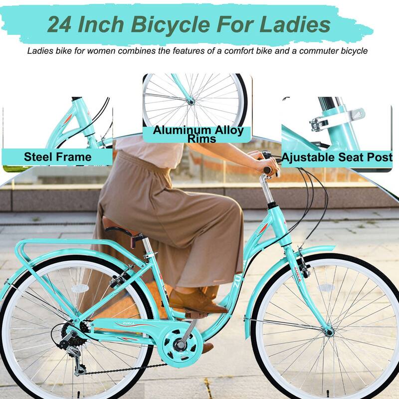 Ladies' Bicycle - Steel Frame, 7 Speeds, Multiple Colors - 24