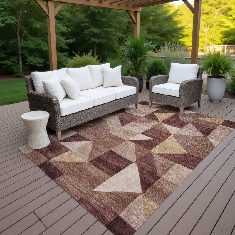 Machine Washable Indoor/ Outdoor Geo Rubi Chantille Rug