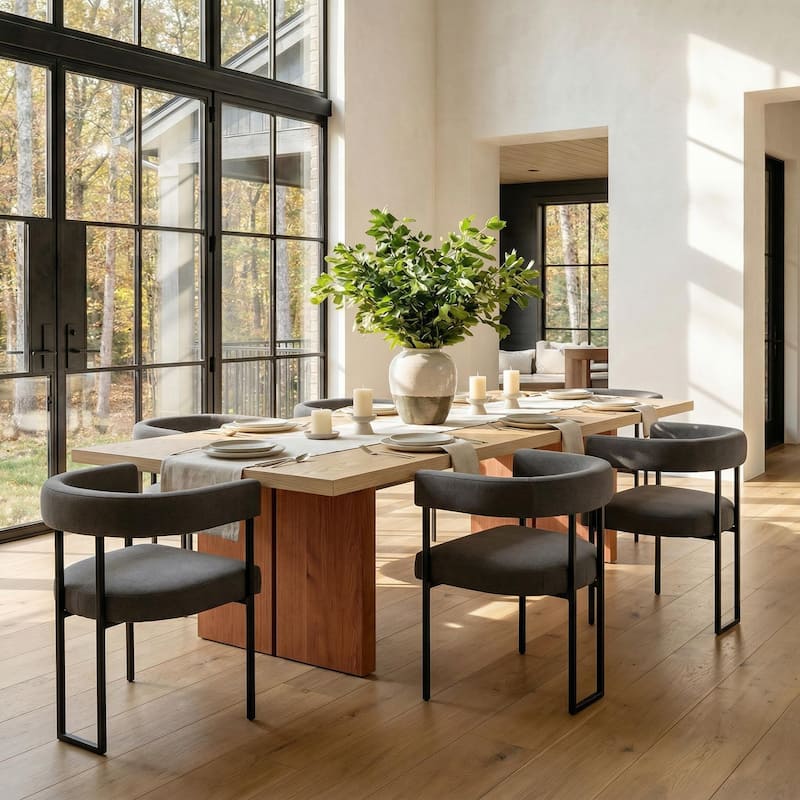Solid Wood Dining Table 84 Inch, Modern Farmhouse Kitchen Table for 6-8 People, Natural Wood Rectangular Table - 84"