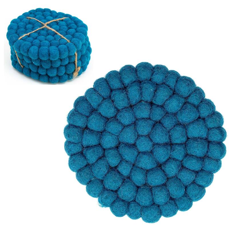 Handcrafted Felt Trivet & Coaster Set, Rose Quartz - Teal