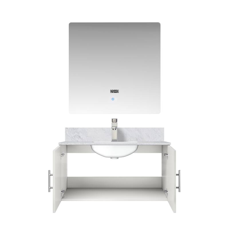 36" Bathroom Vanity with Marble Top, Stainless Steel Faucet, 36x32 Mirror Included, Scratch & Stain Resistant Surface