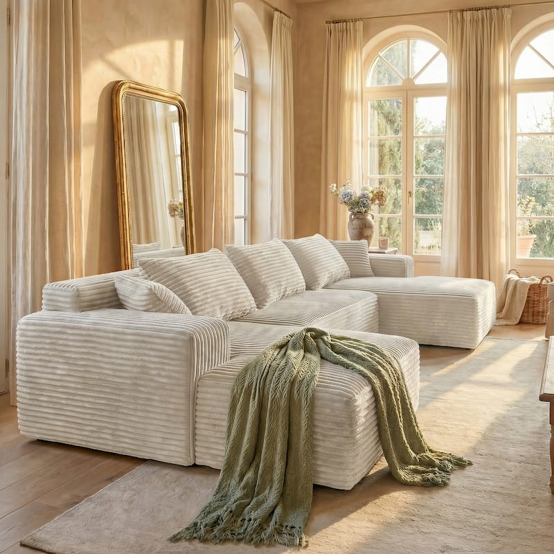 Oversized Modular Sectional Sofa, No Assembly Required, Corduroy Fabric, Deep Seat Cloud Couch with Chaise Foam Sofa