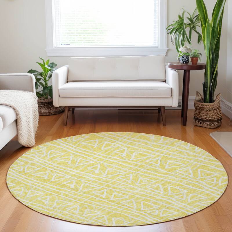 Premium Washable Super Soft Geo Mayfield Rug - Yellow - 8' x 8' - Round